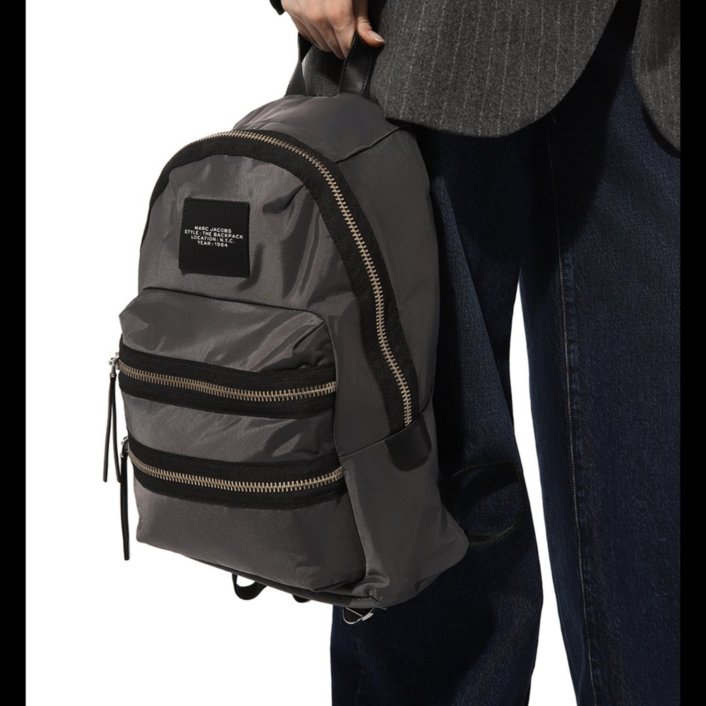 Marc by Marc Jacobs LARGE Unisex Backpack Gold Buckles Black Nylon Fits Laptop